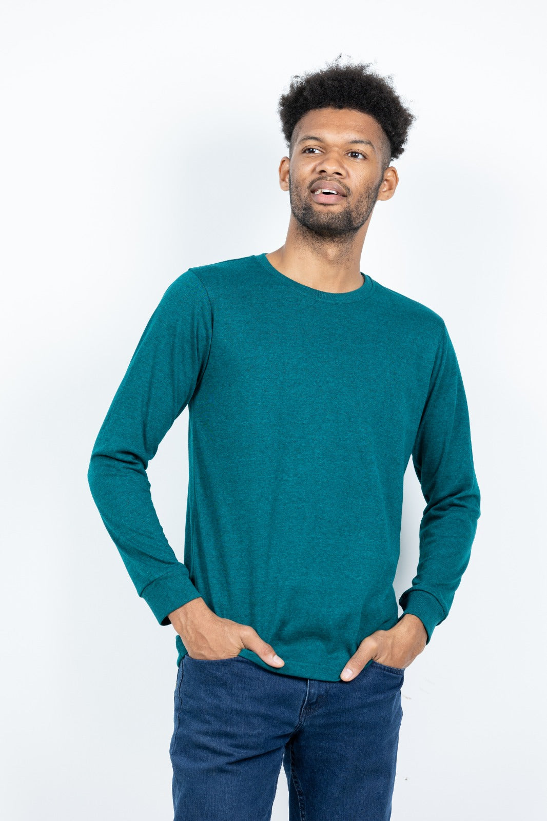 GRABO365® DESIGN Long Sleeve T-shirt with crew neck in Teal Green GRABO365