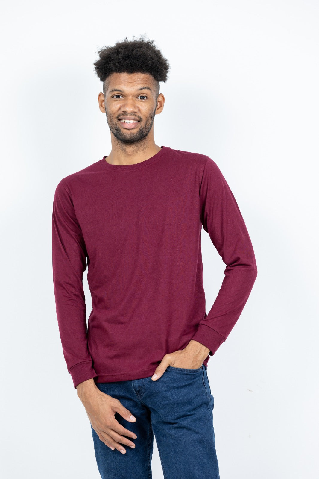 GRABO365® DESIGN Long Sleeve T-shirt with crew neck in Maroon GRABO365