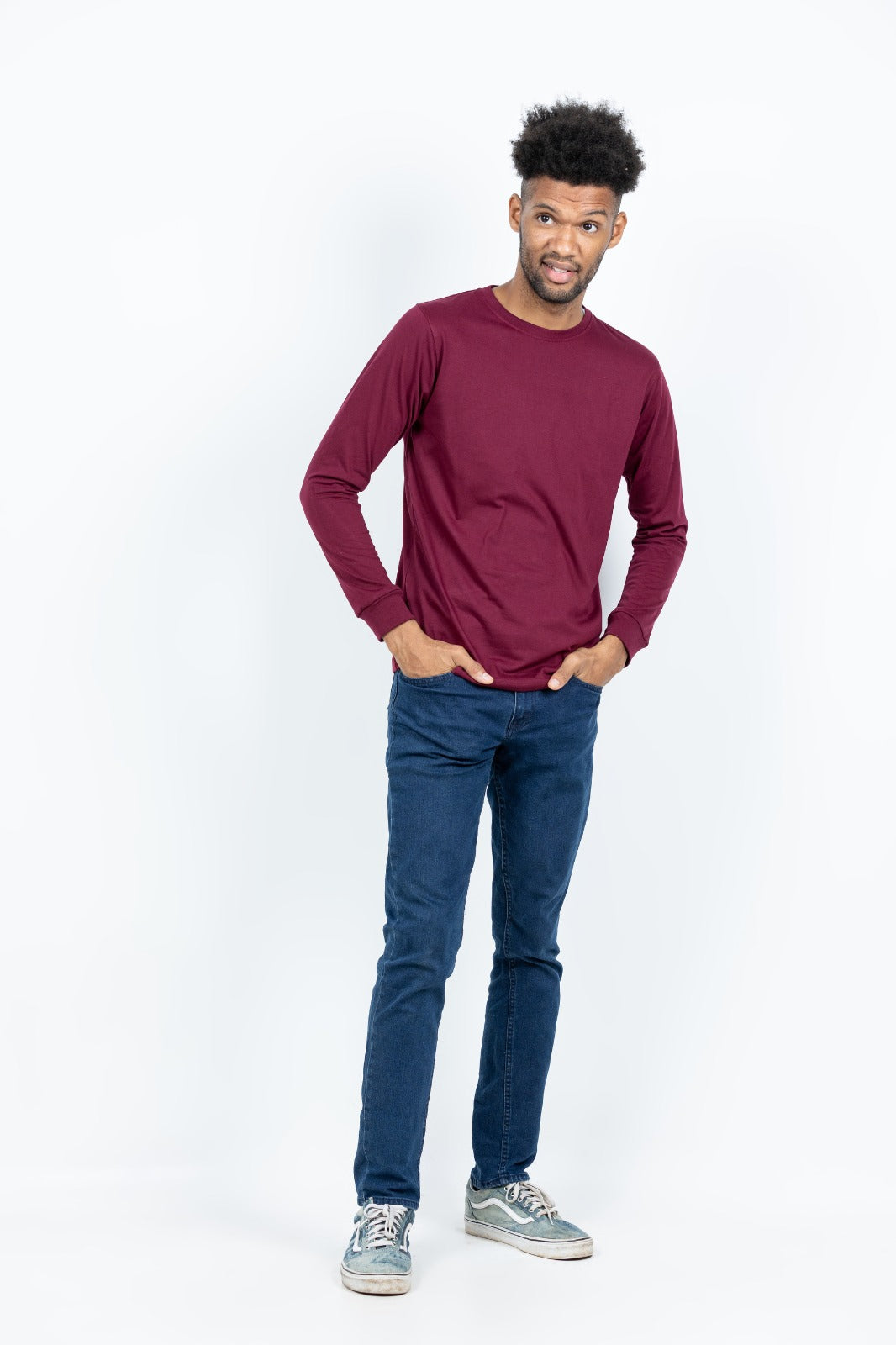 GRABO365® DESIGN Long Sleeve T-shirt with crew neck in Maroon GRABO365